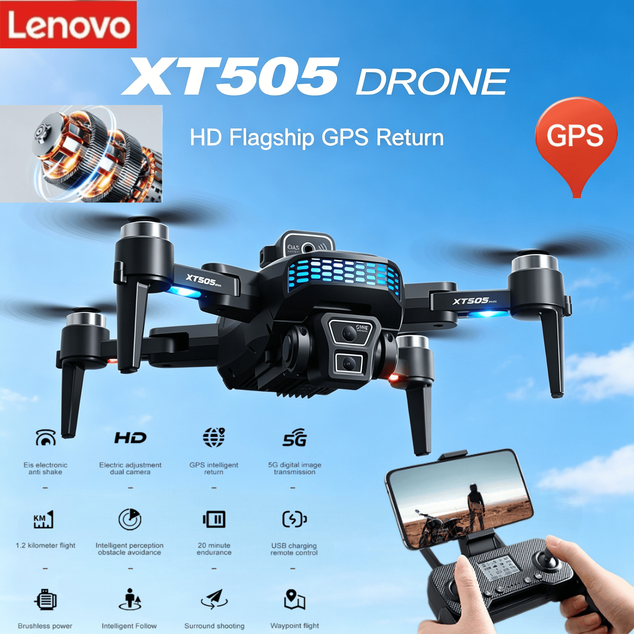 Lenovo XT505 Brushless  Foldab - Xt505 Rc Drone recensione e prezzo
